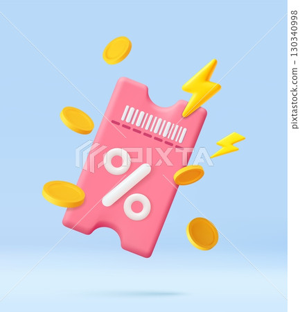 3d Voucher card cash back template design with coupon code promotion. 130340998