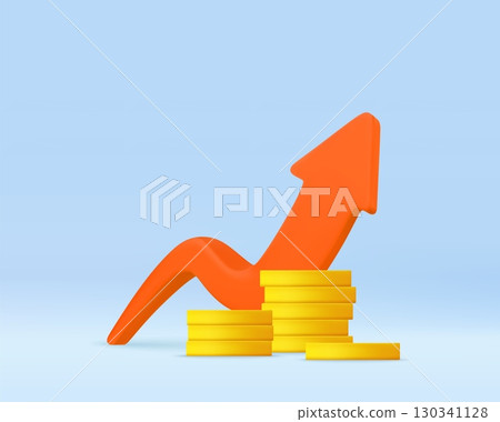 3d Financial Growth with red Arrow and Coins 3d Financial Growth with red Arrow and Coins 130341128