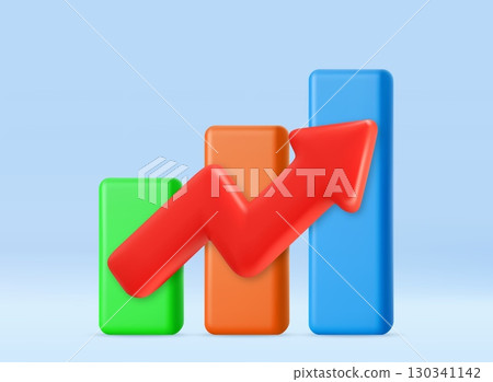 3d Business Growth Bar Chart with Rising Arrow 130341142