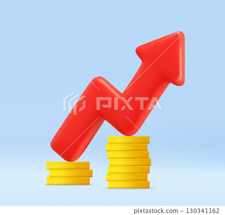 3d Profit Growth Concept with Coins and Arrow. 130341162