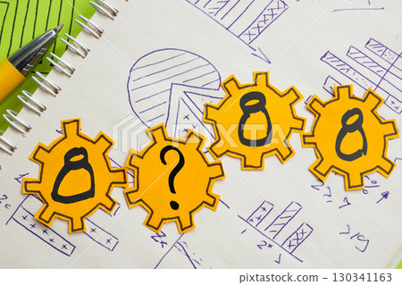 Gear with employee figures and question mark. Recruitment process. 130341163