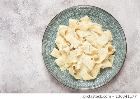 pasta papardelle in creamy garlic sauce, traditional Italian cuisine, pasta carbonara, homemade, no people, pasta papardelle in creamy garlic sauce, traditional Italian cuisine, pasta carbonara, homemade, no people, 130341177