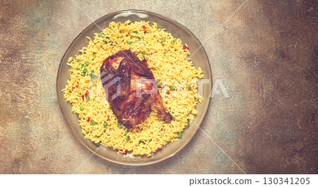 kabsa, rice with chicken, Saudi Arabian dish, national dish, homemade, no people, 130341205