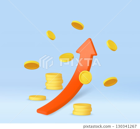3d Rising Profits Concept with Coins and Arrow. 3d Rising Profits Concept with Coins and Arrow. 130341267