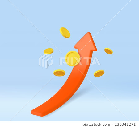 3d growth stock chart with coins investing icon, Uptrend stock market graph. 3d growth stock chart with coins investing icon, Uptrend stock market graph. 130341271