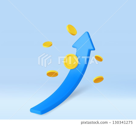 3d growth stock chart with coins investing icon, Uptrend stock market graph 130341275