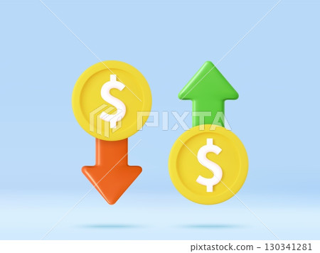 3d Currency rise and fall concept 130341281