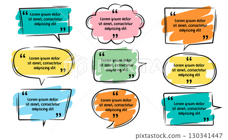 Collection of hand-drawn quotes. Simple colorful frame set. Speech bubbles with color brush pen lines stroke scribble elements. Collection of hand-drawn quotes. Simple colorful frame set. Speech bubbles with color brush pen lines stroke scribble elements. 130341447