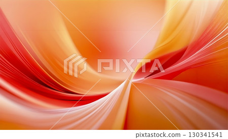 Abstract digital artwork featuring smooth, flowing curves and waves in pastel shades of orange, red, and yellow 130341541