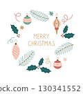 Christmas wreath with ornaments and lettering 130341552