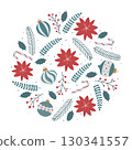 Christmas round composition with poinsettia flowers 130341557