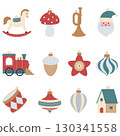 Set of vintage Christmas ornaments and toys 130341558