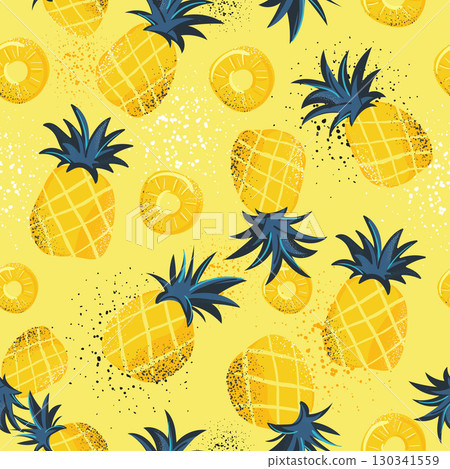 Tropical Pineapple Pattern Against a Yellow Background for Aesthetic Appeal 130341559