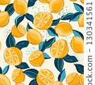 A Vibrant Lemon Pattern featuring Fresh Green Leaves that are bright and lively 130341561