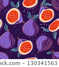 A vibrant and beautiful fig pattern design showcased on a rich purple background 130341563
