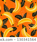 Banana and Leaf Pattern Set Against a Bright Orange Background That Captivates 130341564