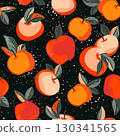 Vibrant fruit pattern featuring both oranges and apples all over the design 130341565