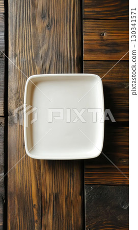 White ceramic square plate with slightly rounded edges and matte finish 130341571