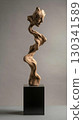 Surreal twisted clay sculpture with elongated distorted limbs on black pedestal 130341589