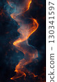Surreal strange abstract forms twist and float in dark space with glowing edges 130341597
