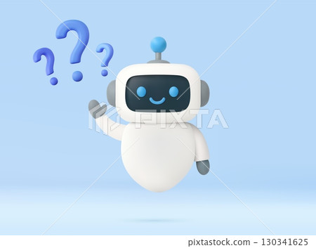 3d Smiling chatbot with question marks 3d Smiling chatbot with question marks 130341625