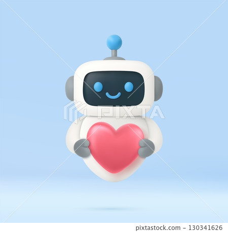 3D chatbot robot holding heart symbol 130341626