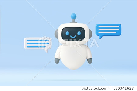 3d chatbot assistant with speech bubbles. 3d chatbot assistant with speech bubbles. 130341628