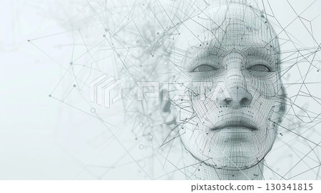 Abstract human face made of lines. Technological white background. generative ai. 130341815