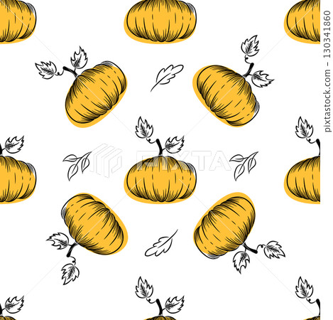 Pumpkin seamless pattern. Hand-drawn sketch style. Vector white background. Print for paper, packaging, fabric. Pumpkin seamless pattern. Hand-drawn sketch style. Vector white background. Print for paper, packaging, fabric. 130341860