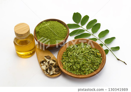 Natural Moringa Ingredients on white background 130341989