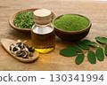 Natural Moringa Setup on wooden background 130341994