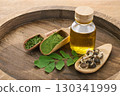 Moringa Ingredients on Wooden Tray 130341999
