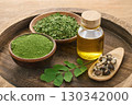 Moringa Ingredients on Wooden Tray 130342000