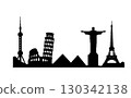 Iconic Urban Profiles in Black on Clean White Composition. 130342138