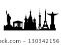 Iconic Urban Profiles in Black on White Composition. 130342156
