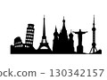 Black Silhouettes of Iconic Capitals and Landmarks in a Single Row on White Background. 130342157