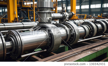 steel pipelines and valves in factory 130342431