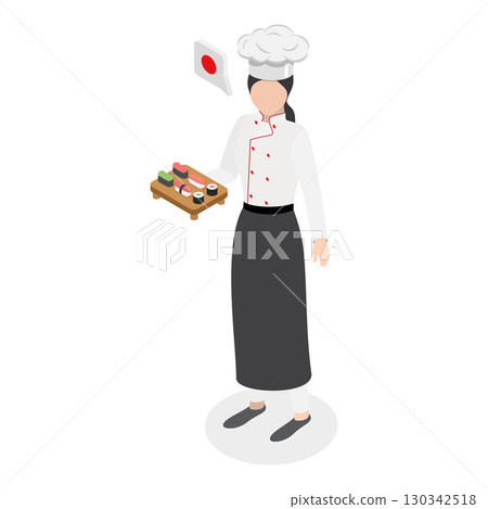3D Isometric Flat Vector Set of Male And Female Chefs, Showcasing Unique Culinary Heritage From Around The World. Item 3 130342518