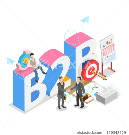 3D Isometric Flat Vector Illustration of B2B, The Practice Of Business-To-Business Transactions. Item 3 3D Isometric Flat Vector Illustration of B2B, The Practice Of Business-To-Business Transactions. Item 3 130342529