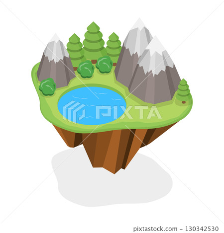 3D Isometric Flat Vector Illustration of Flying Islands, Floating Islands In The Sky. Item 1 130342530