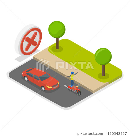 3D Isometric Flat Vector Illustration of Safe And Unsafe Motorcycle Riding, Guidelines To Follow And Mistakes To Avoid. Item 1 130342537