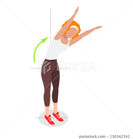 3D Isometric Flat Vector Illustration of Spine Movements, Movement and Action for Spinae Muscles Health. Item 3 130342541