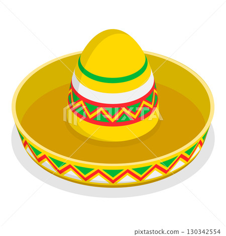 3D Isometric Flat Vector Set of Mexican Hats, Traditional Costume Elements. Item 9 3D Isometric Flat Vector Set of Mexican Hats, Traditional Costume Elements. Item 9 130342554