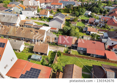 Residential houses with gardens in Nagykanizsa, Hungary. 130342676