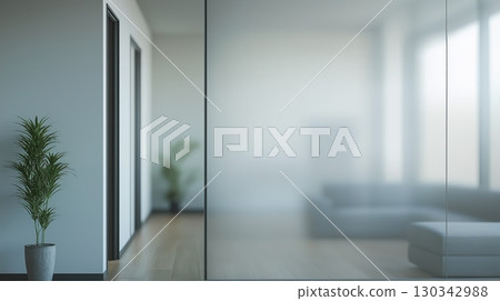 Modern interior with glass walls and windows 130342988