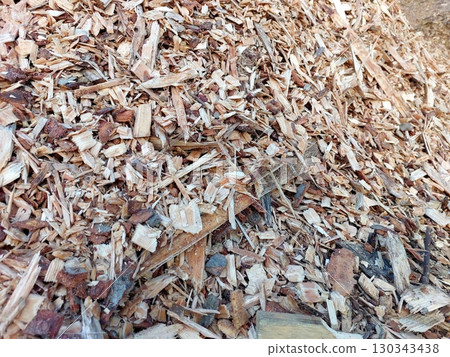 Wood Chips Ready for Biofuel Production at a Renewable Energy Facility in Autumn 130343438