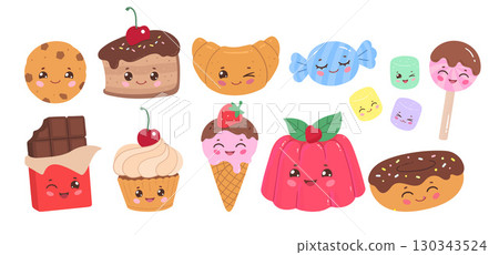 Cute dessert characters set 130343524