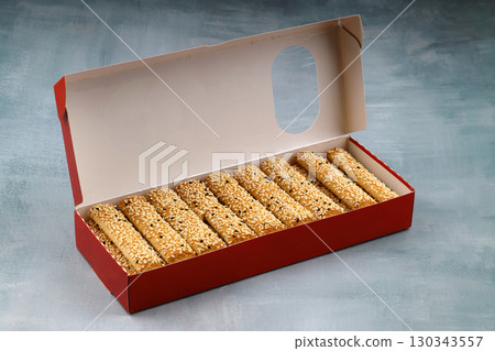 a box with crackers on a white background 130343557