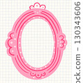 Cute pink vector doodle frame for kids and baby designs, hand drawn oval border for girls 130343606
