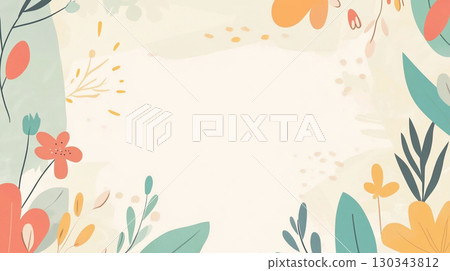 被花朵和樹葉包圍的斯堪的納維亞風格框架插圖 130343812